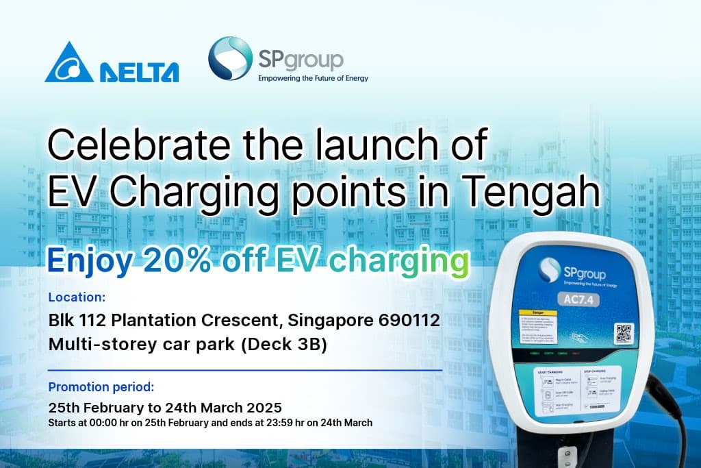 SP Mobility launches the first electric vehicle (EV) charging points in Tengah estate. Enjoy 20% off EV charging in Tengah from 25 February to 24 March 2025!