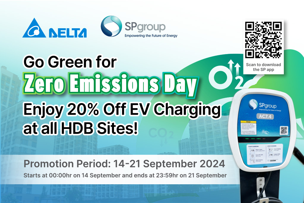 Delta Go Green Zero Emission 20% EV Charging at all HDB sites