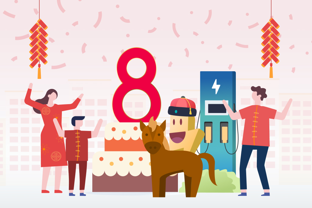 Gallop into Prosperity! Celebrate the Year of the Horse and our 8th Birthday with 8% off EV Charging at all our HDB sites from 17 - 20 Feb 2026 🎠